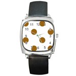 Polka Dots - Golden Brown on White Square Metal Watch