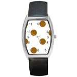 Polka Dots - Golden Brown on White Barrel Style Metal Watch