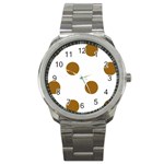 Polka Dots - Golden Brown on White Sport Metal Watch