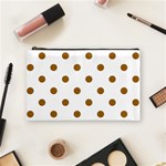 Polka Dots - Golden Brown on White Cosmetic Bag (M)