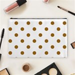 Polka Dots - Golden Brown on White Cosmetic Bag (L)