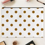 Polka Dots - Golden Brown on White Cosmetic Bag (XXXL)
