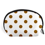 Polka Dots - Golden Brown on White Accessory Pouch (Large)