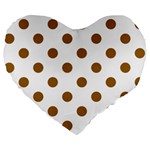 Polka Dots - Golden Brown on White Large 19  Premium Flano Heart Shape Cushion
