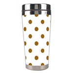 Polka Dots - Golden Brown on White Stainless Steel Travel Tumbler