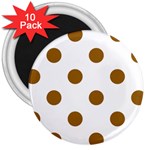 Polka Dots - Golden Brown on White 3  Magnet (10 pack)