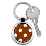 Polka Dots - White on Brown Key Chain (Round)