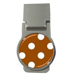Polka Dots - White on Brown Money Clip (Round)
