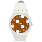Polka Dots - White on Brown Round Plastic Sport Watch (M)