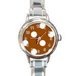 Polka Dots - White on Brown Round Italian Charm Watch