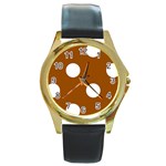 Polka Dots - White on Brown Round Gold Metal Watch