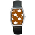Polka Dots - White on Brown Barrel Style Metal Watch