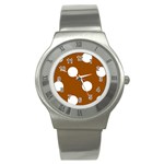 Polka Dots - White on Brown Stainless Steel Watch