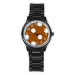 Polka Dots - White on Brown Stainless Steel Round Watch