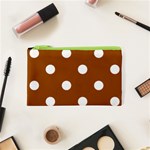 Polka Dots - White on Brown Canvas Cosmetic Bag (XS)
