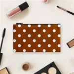 Polka Dots - White on Brown Cosmetic Bag (S)