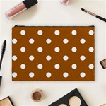 Polka Dots - White on Brown Cosmetic Bag (L)