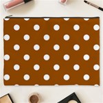 Polka Dots - White on Brown Cosmetic Bag (XXXL)