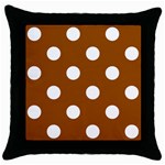 Polka Dots - White on Brown Throw Pillow Case (Black)
