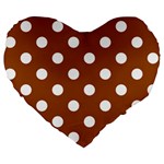 Polka Dots - White on Brown Large 19  Premium Flano Heart Shape Cushion