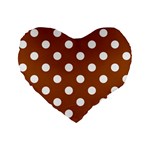 Polka Dots - White on Brown Standard 16  Premium Flano Heart Shape Cushion