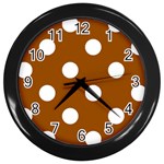 Polka Dots - White on Brown Wall Clock (Black)