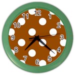 Polka Dots - White on Brown Color Wall Clock