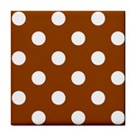 Polka Dots - White on Brown Tile Coaster