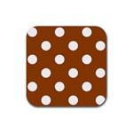 Polka Dots - White on Brown Rubber Coaster (Square)
