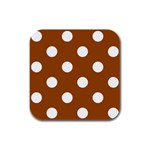 Polka Dots - White on Brown Rubber Square Coaster (4 pack)