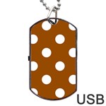 Polka Dots - White on Brown Dog Tag USB Flash (Two Sides)
