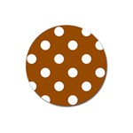Polka Dots - White on Brown Magnet 3  (Round)