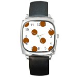 Polka Dots - Brown on White Square Metal Watch