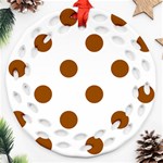 Polka Dots - Brown on White Ornament (Round Filigree)