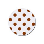 Polka Dots - Brown on White Rubber Coaster (Round)