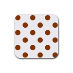 Polka Dots - Brown on White Rubber Coaster (Square)