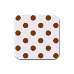 Polka Dots - Brown on White Rubber Square Coaster (4 pack)