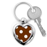 Polka Dots - White on Chocolate Brown Key Chain (Heart)