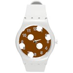 Polka Dots - White on Chocolate Brown Round Plastic Sport Watch (M)