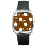 Polka Dots - White on Chocolate Brown Square Metal Watch