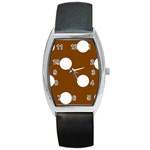 Polka Dots - White on Chocolate Brown Barrel Style Metal Watch
