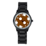 Polka Dots - White on Chocolate Brown Stainless Steel Round Watch