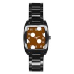 Polka Dots - White on Chocolate Brown Stainless Steel Barrel Watch