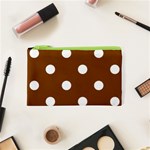 Polka Dots - White on Chocolate Brown Canvas Cosmetic Bag (XS)