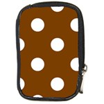 Polka Dots - White on Chocolate Brown Compact Camera Leather Case