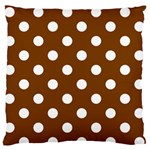 Polka Dots - White on Chocolate Brown Large Flano Cushion Case (Two Sides)