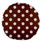 Polka Dots - White on Chocolate Brown Large 18  Premium Round Cushion
