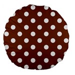 Polka Dots - White on Chocolate Brown Large 18  Premium Flano Round Cushion