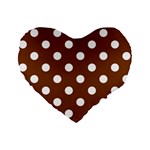 Polka Dots - White on Chocolate Brown Standard 16  Premium Flano Heart Shape Cushion