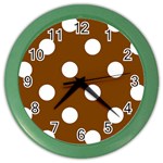 Polka Dots - White on Chocolate Brown Color Wall Clock